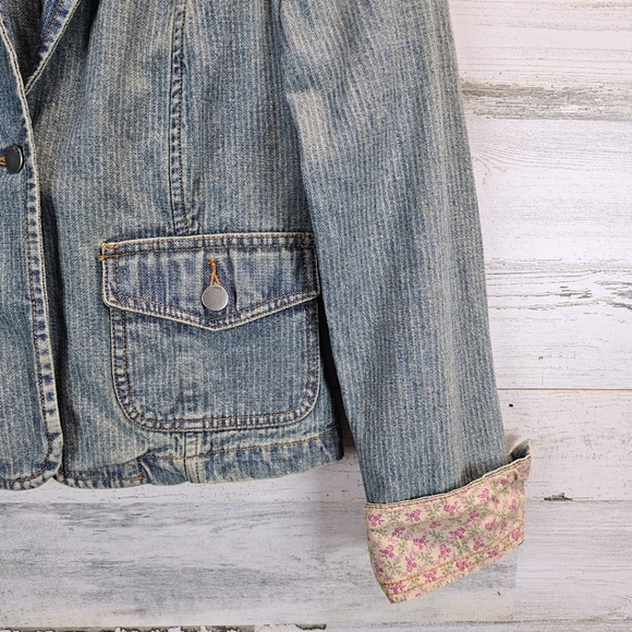 True Vintage Mossimo Paris Hilton Style Fitted Y2K Pinstripe Denim Jacket Small - Picture 10 of 11
